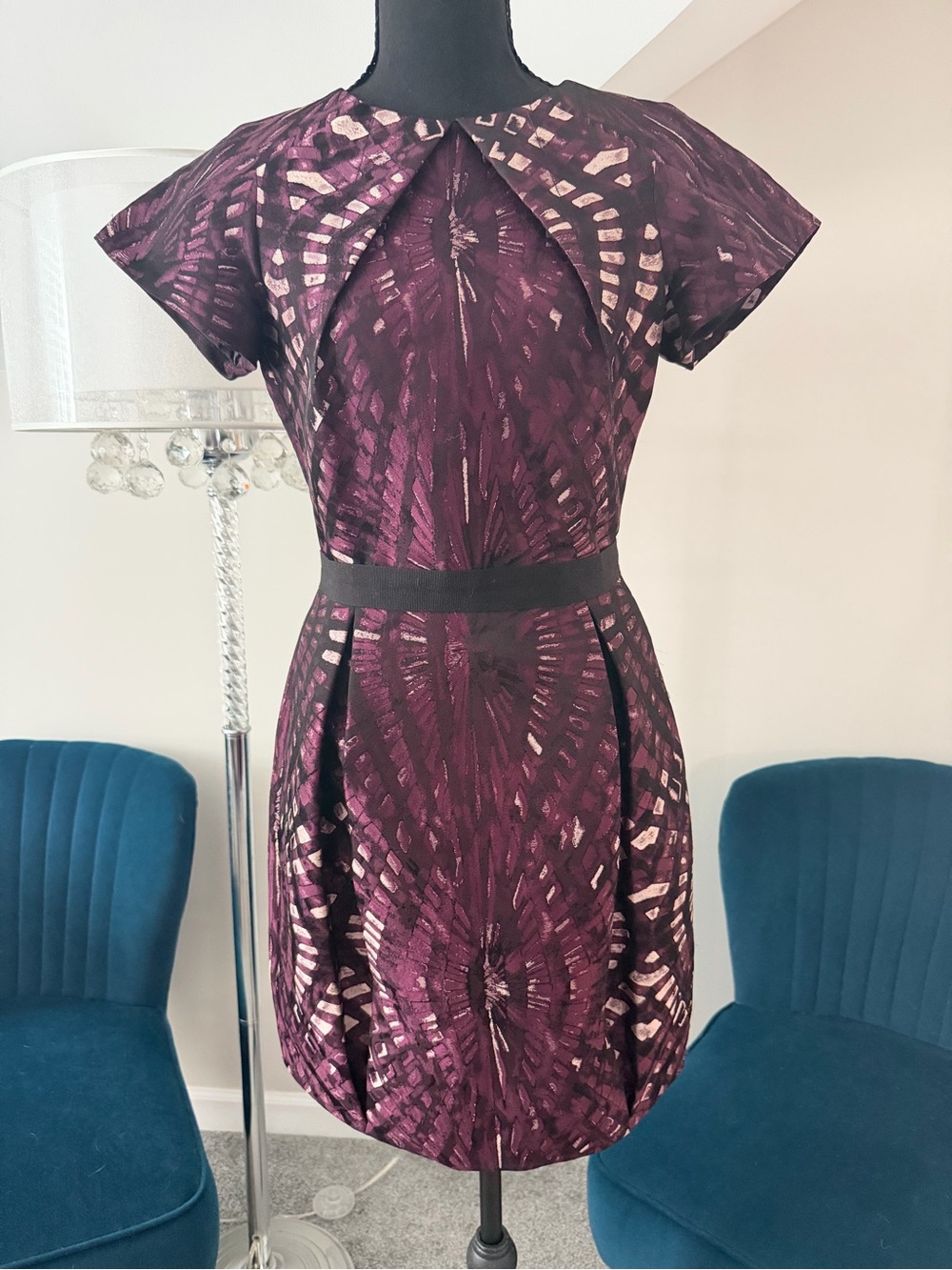 John Richmond Plum Patterned Mini Dress Sz 42 (US 6)